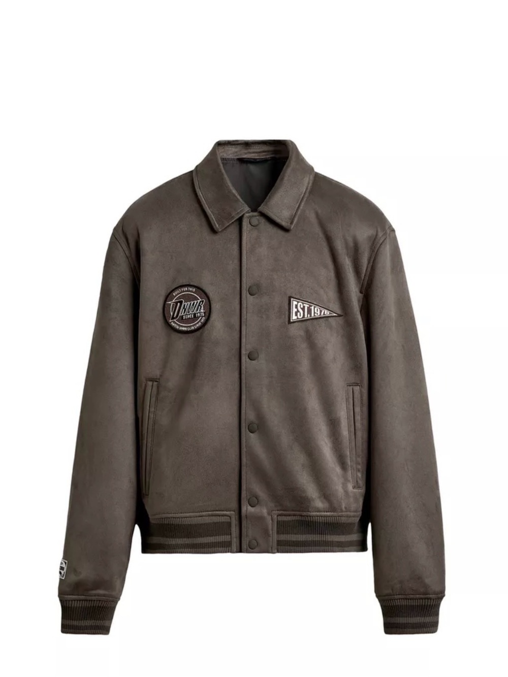 Zara Men's Brown Suede-Style Bomber Jacket with Patch Details